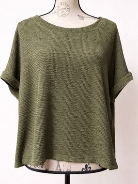 Entro Olive Green Waffle Knit Boxy Top